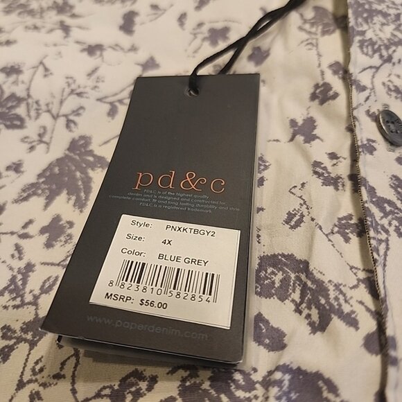 NWT Pd&co Paper Denim & Company Mens 4x Button Shirt Blue Gray Stretch - Picture 3 of 7